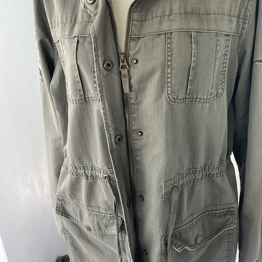 A new day Olive Green & Floral Embroidery Sleeve Cotton Jacket Sz Large - Picture 8 of 9